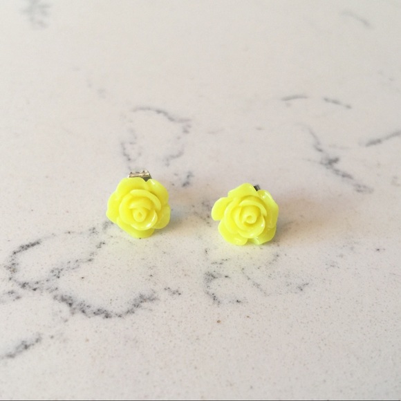 Jewelry - 2/$10 Rose Stud Earrings in Neon Yellow
